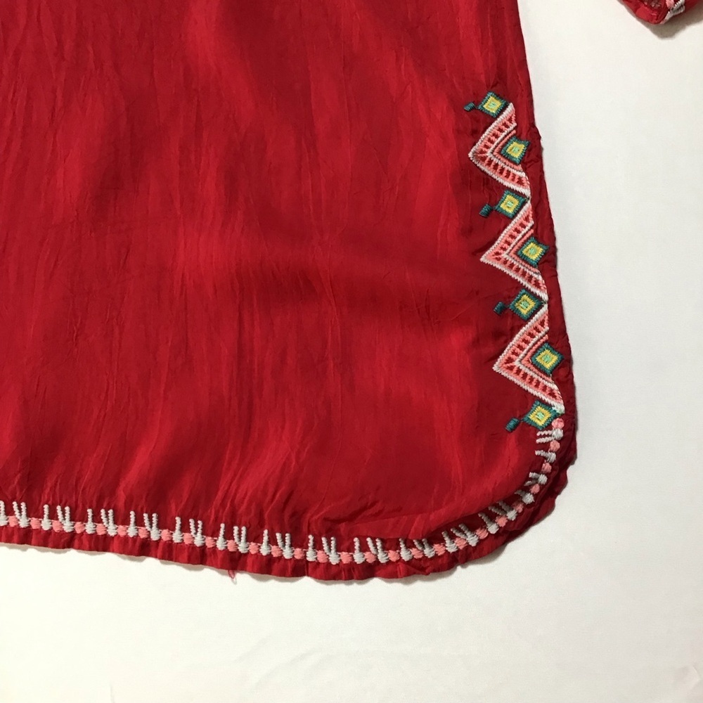 Johnny Was Vibrant Red Embroidered Long Sleeve Tunic - Picture 6 of 15
